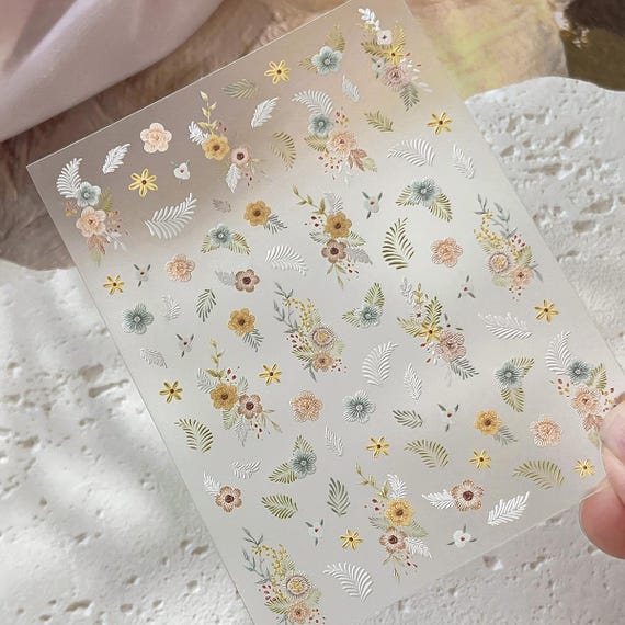 Embroidery Sweater Spring Flowers Nail decal sticker/ Nail art/ 3D Adhesive/ DIY use
