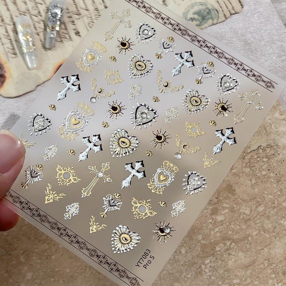 Retro Baroque Cross Nail decal sticker/ Nail art/ 3D Adhesive/ DIY use