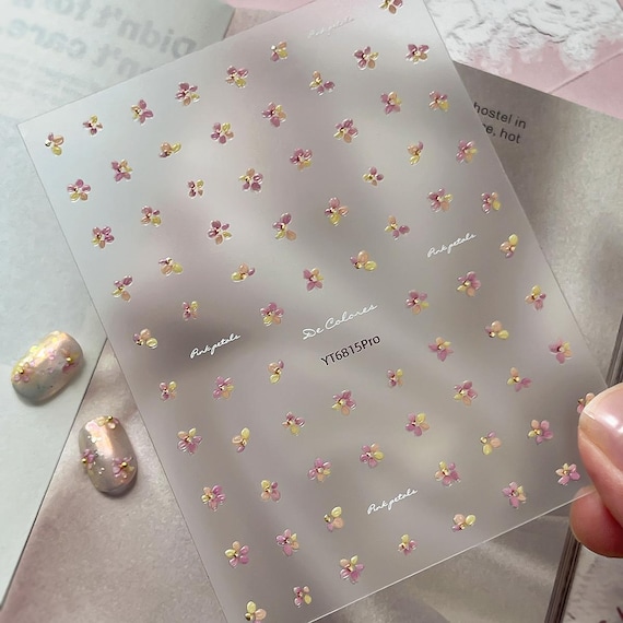 Spring Pink Floral Flowers Nail decal sticker/ Nail art/ 3D Adhesive/ DIY use