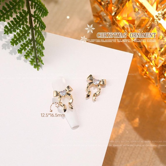 Alloy bow with diamonds DIY nail art accessories