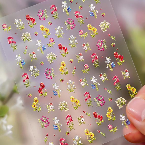Spring Colored Bouquet Floral Flowers Nail decal sticker/ Nail art/ 3D Adhesive/ DIY use