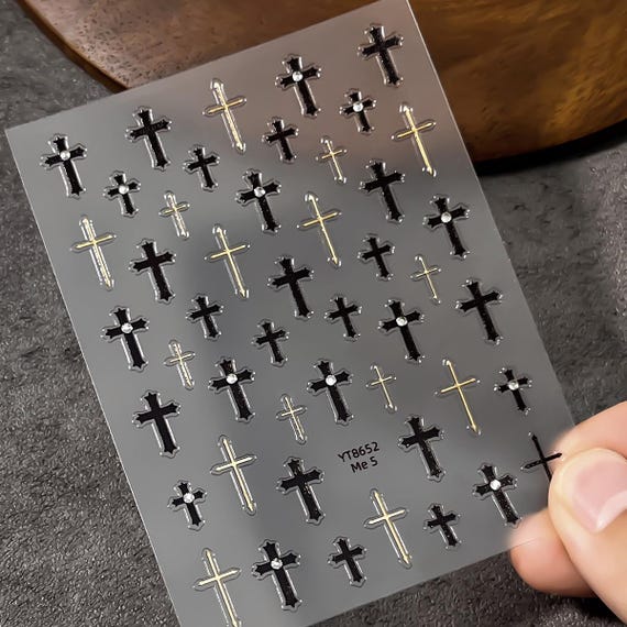 Gothic Cross Nail Stickers, Decals for Nails & Phone Case Decor