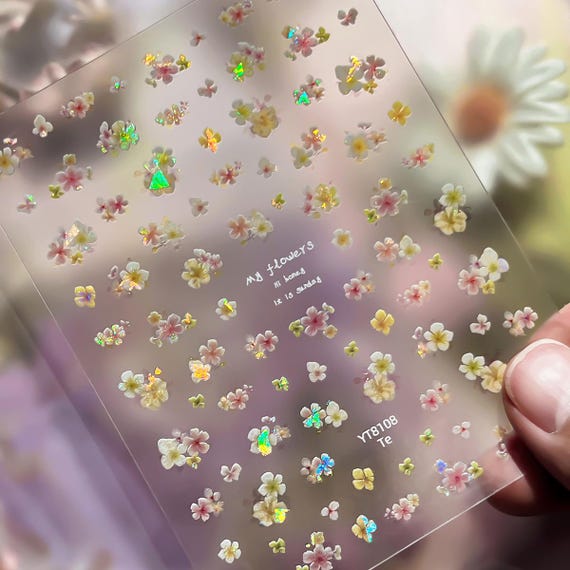 Spring Korean Floral Flowers Print Nail decal sticker/ Nail art/ 3D Adhesive/ DIY use