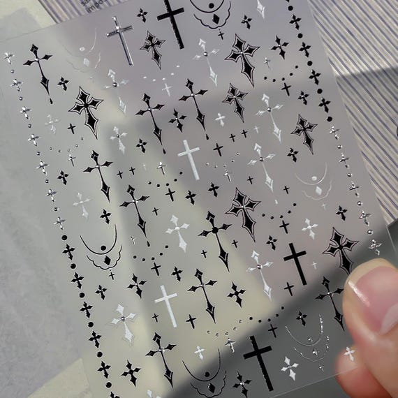 Retro Cross Nail decal sticker/ Nail art/ 3D Adhesive/ DIY use