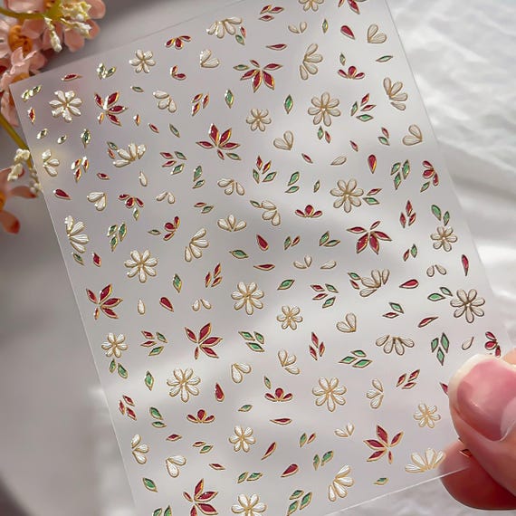 Spring Floral Flowers Nail decal sticker/ Nail art/ 3D Adhesive/ DIY use