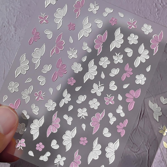 Spring Relief Butterfly Floral Flowers Nail decal sticker/ Nail art/ 3D Adhesive/ DIY use