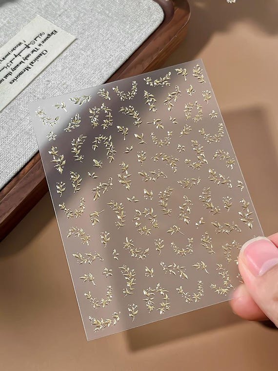 Metallic Leaf Nail Stickers, Gold Silver Foil Leaf Decals for Nails & Phone Case DIY Decor