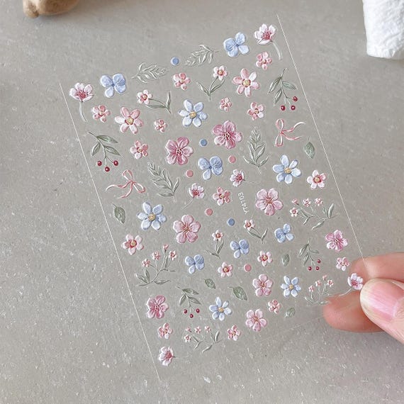 Monet oil painting style flowers nail decal sticker/ 3D Nail Adhesive/ DIY use
