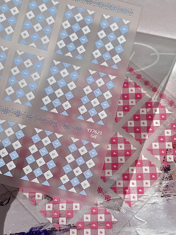 Love Grid Nail decal sticker/ Nail art/ 3D Adhesive/ DIY use