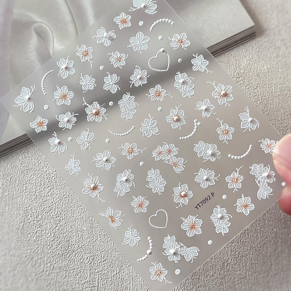 Pearl Butterfly Flower Nail decal sticker/ Nail art/ 3D Adhesive/ DIY use