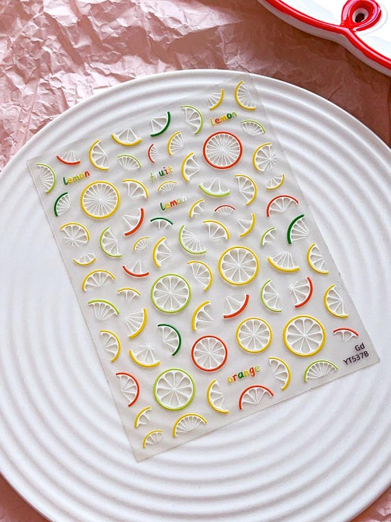 Summer lemon orange nail decal sticker/ Fresh 3D Nail Adhesive/ DIY use