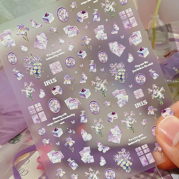 Purple Cake Flowers Nail decal sticker/ Nail art/ 3D Adhesive/ DIY use