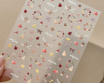 Autumn Fall Nail Stickers, Pumpkin Leaf Mushroom Decals for Nails & Phone Case DIY Decor