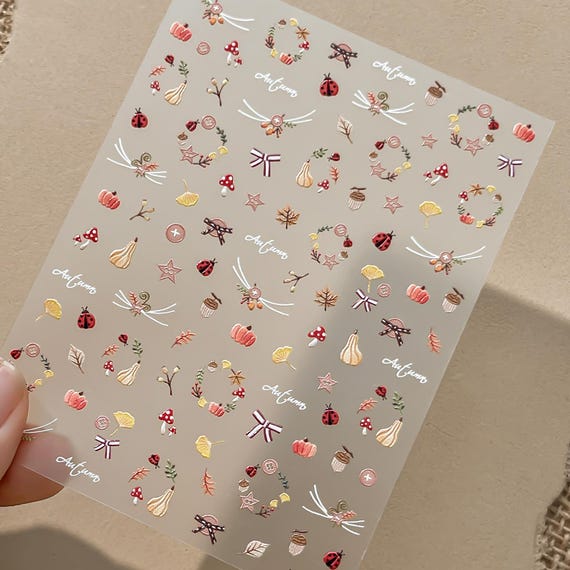 Autumn Fall Nail Stickers, Pumpkin Leaf Mushroom Decals for Nails & Phone Case DIY Decor