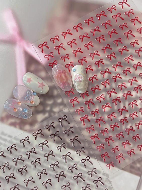 Simple Jelly Bow Nail decal sticker/ Nail art/ 3D Adhesive/ DIY use