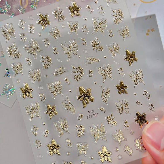 Spring Butterfly Floral Flowers Nail decal sticker/ Nail art/ 3D Adhesive/ DIY use