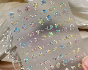 Jellyfish Dolphin Nail decal sticker/ Nail art/ 3D Adhesive/ DIY use