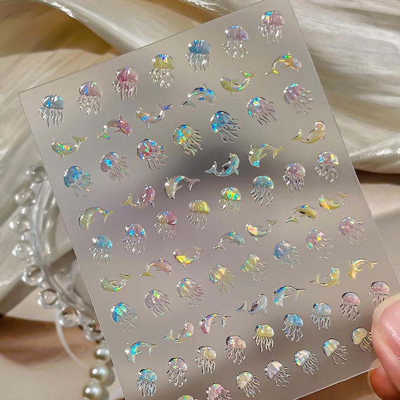 Jellyfish Dolphin Nail decal sticker/ Nail art/ 3D Adhesive/ DIY use