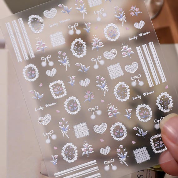 Pearl Flower Nail decal sticker/ Nail art/ 3D Adhesive/ DIY use