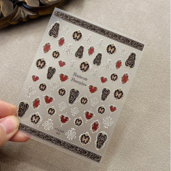 Vintage Love Heart Butterfly Photo Frame Nail decal sticker/ Nail art/ 3D Adhesive/ DIY use