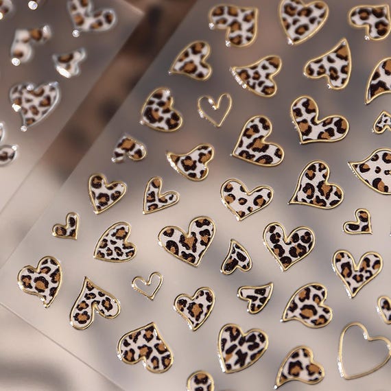 Leopard Heart Nail decal sticker/ Nail art/ 3D Adhesive/ DIY use