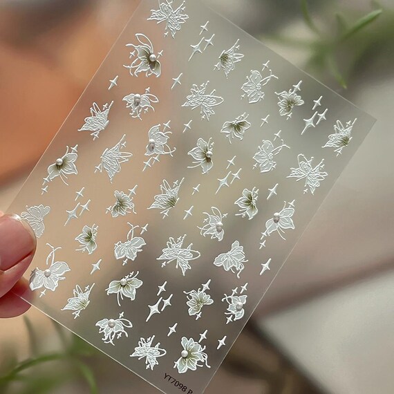 Pearl Butterfly Flower Nail decal sticker/ Nail art/ 3D Adhesive/ DIY use