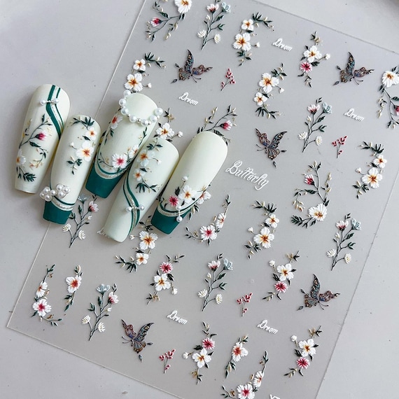 Butterfly flower Nail decal sticker/ Nail art/ 3D Adhesive/ DIY use