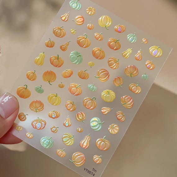 Pastel Pumpkin Nail Stickers, Fall Decals for Nails & Phone Case Decor