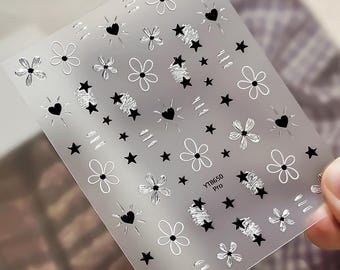 Sketch Flower Star Heart Nail Stickers Minimal Line Nail Decals Nail Art & Phone Case DIY