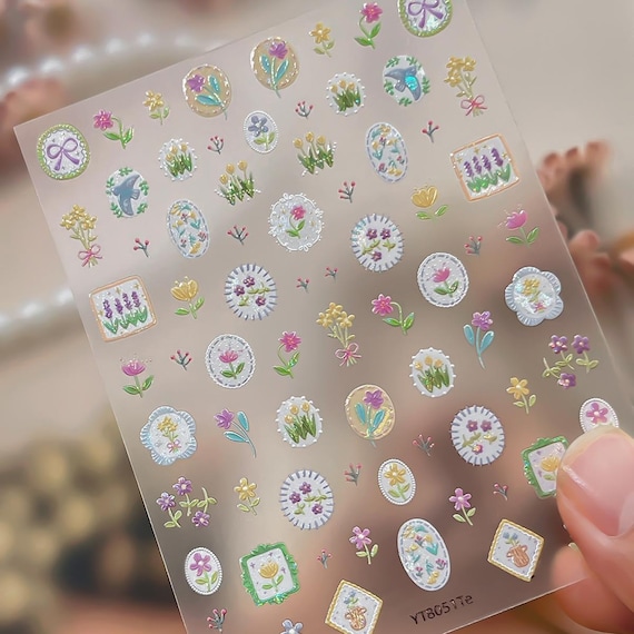 Spring Tulip Floral Flowers Nail decal sticker/ Nail art/ 3D Adhesive/ DIY use