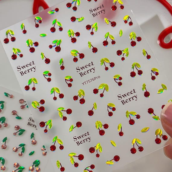 Cherry Nail decal sticker/ Nail art/ 3D Adhesive/ DIY use