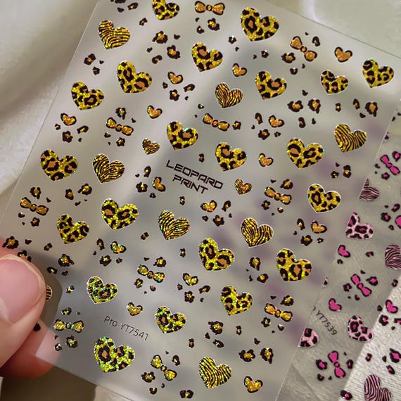 Leopard Print Love Heart Nail decal sticker/ Nail art/ 3D Adhesive/ DIY use