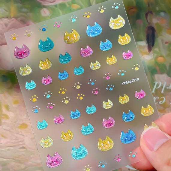 Cartoon Cat Nail decal sticker/ Nail art/ 3D Adhesive/ DIY use