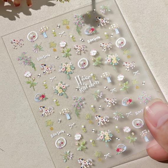 Spring Horse Bouquet Flowers Nail decal sticker/ Nail art/ 3D Adhesive/ DIY use