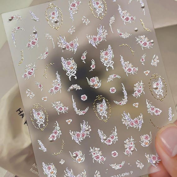 Spring Rose Bouquet Floral Flowers Nail decal sticker/ Nail art/ 3D Adhesive/ DIY use