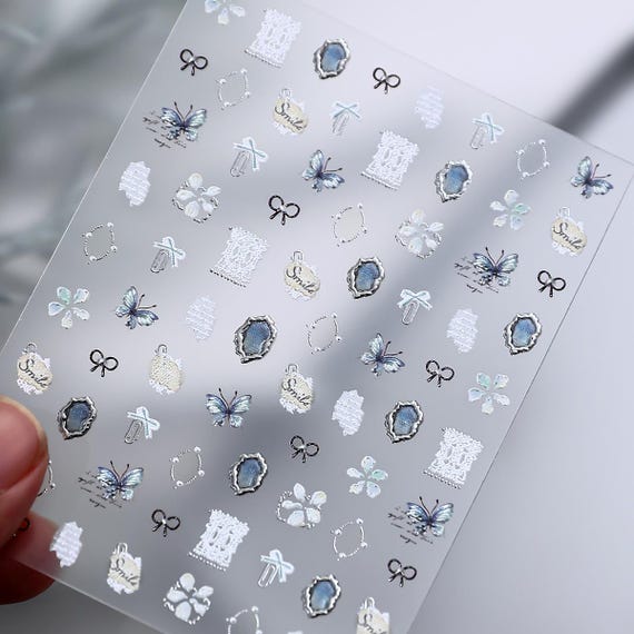 Retro Gemstone Butterfly Nail decal sticker/ Nail art/ 3D Adhesive/ DIY use