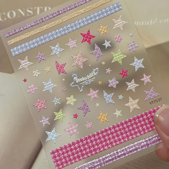 Houndstooth Stars Nail decal sticker/ Nail art/ 3D Adhesive/ DIY use