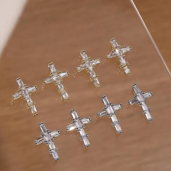 2Pcs Zircon Cross 13.5*8.5mm nail art decoration
