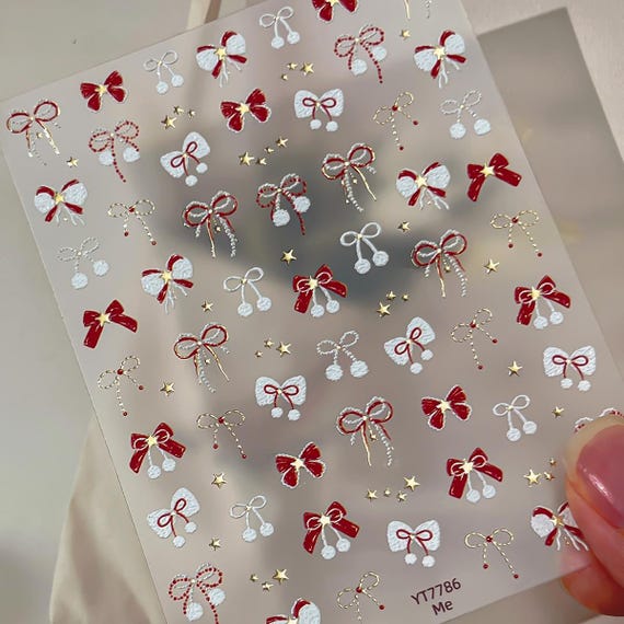 Winter Christmas Bow Tie Nail decal sticker/ Nail art/ 3D Adhesive/ DIY use