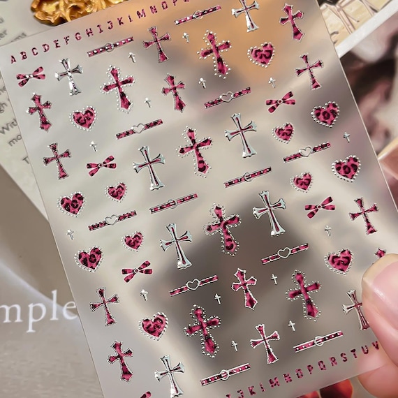 Leopard Print Cross Nail decal sticker/ Nail art/ 3D Adhesive/ DIY use