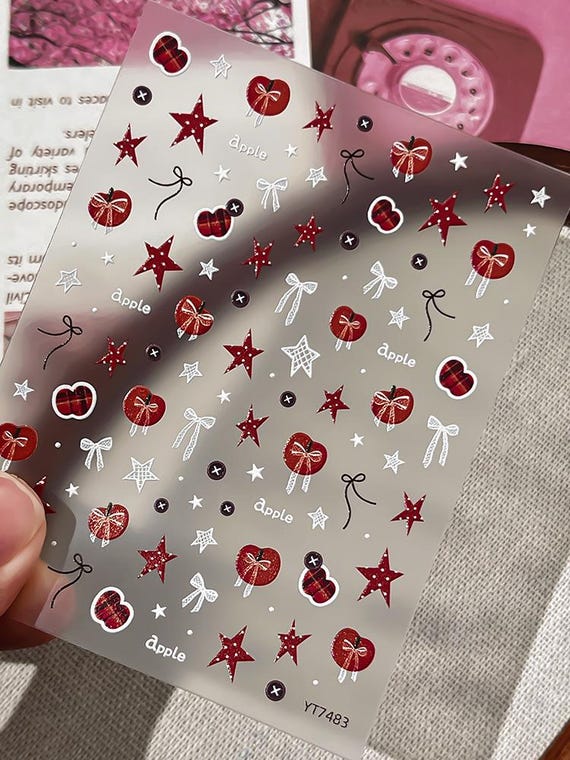 Apple Stars Bow Tie Nail decal sticker/ Nail art/ 3D Adhesive/ DIY use