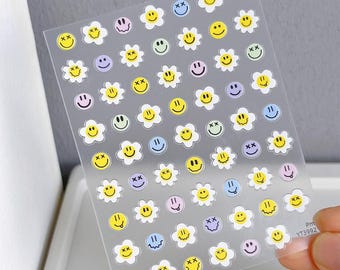 Calcomanía para uñas con cara sonriente de flores/Arte de uñas con dibujos animados en 3D/Uso DIY