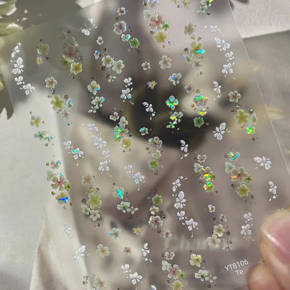 Spring Floral Flowers Print Nail decal sticker/ Nail art/ 3D Adhesive/ DIY use