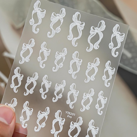 Lace Streamer Bow Nail decal sticker/ Nail art/ 3D Adhesive/ DIY use