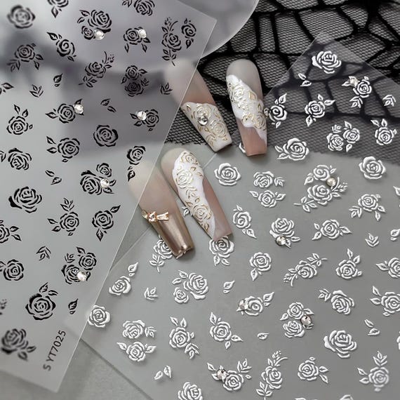 Rose Flower Nail decal sticker/ Nail art/ 3D Adhesive/ DIY use