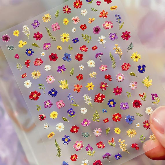 Spring Colorful Floral Flowers Nail decal sticker/ Nail art/ 3D Adhesive/ DIY use
