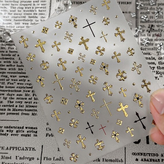 Vintage Cross Nail decal sticker/ Nail art/ 3D Adhesive/ DIY use