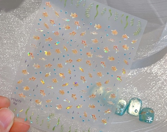 Summer Ocean Goldfish Bubble Seaweed Nail decal sticker/ Nail art/ 3D Adhesive/ DIY use