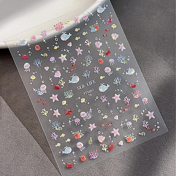 Summer Ocean Marine Organisms Nail decal sticker/ Nail art/ 3D Adhesive/ DIY use