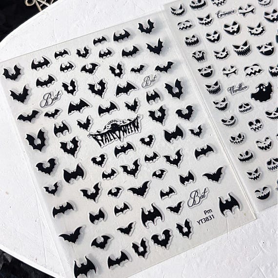 Halloween Bats Evil Smiley face Nail decal sticker/ Nail art/ 3D Adhesive/ DIY use
